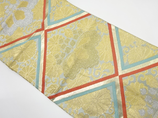 JAPANESE KIMONO / ANTIQUE FUKURO OBI / SILK / WOVEN KIKU ARABESQUE